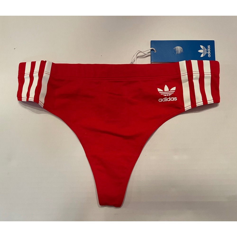 Adidas Woman's Red 3 Stripes Wild Side Thong Smart Cotton Size Small